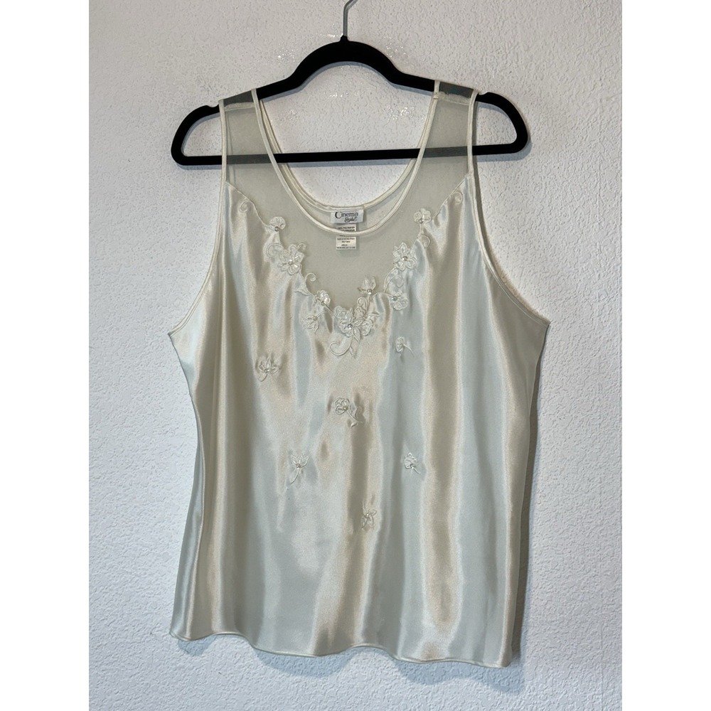 Cinema‎ Etoile Cream Ivory Satin 2X Camisole Tank Top Lace Embroidered Beaded